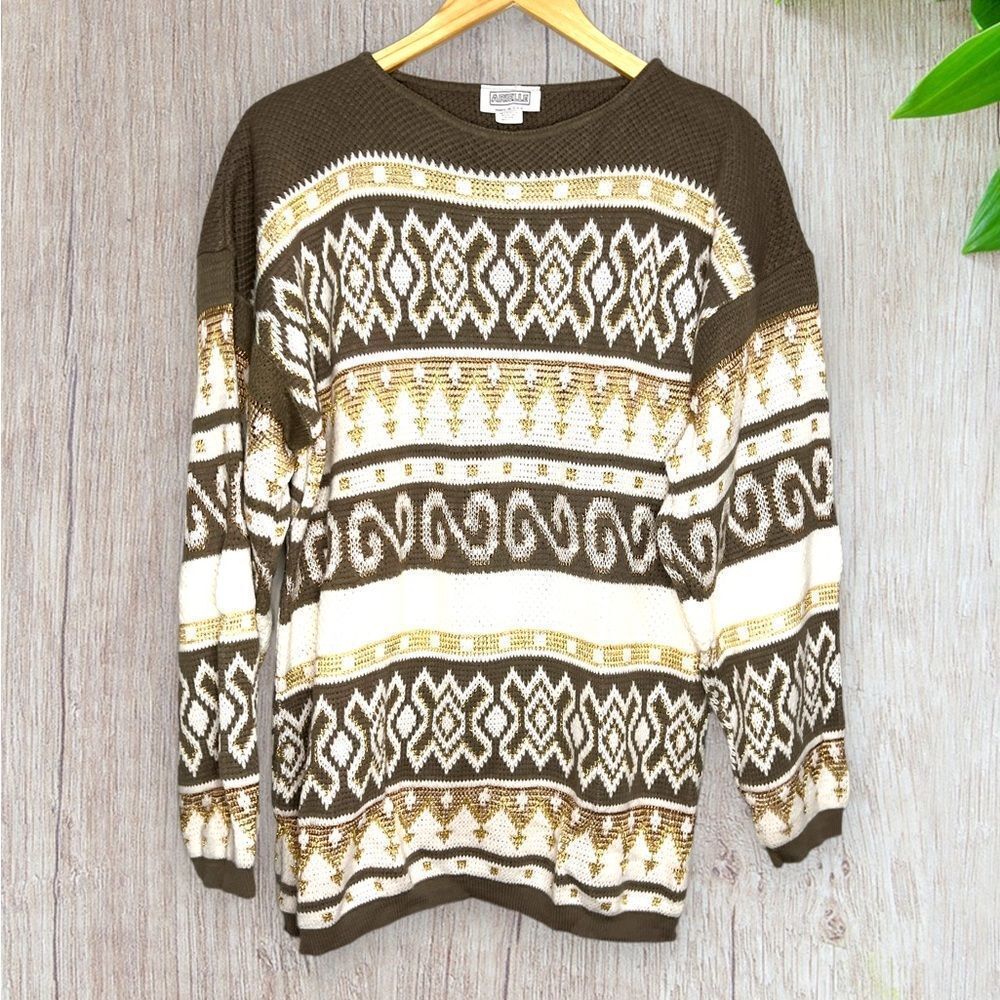 Arielle | Vintage Fair Isle Ski Sweater with Metallic Fibers Like New Condition